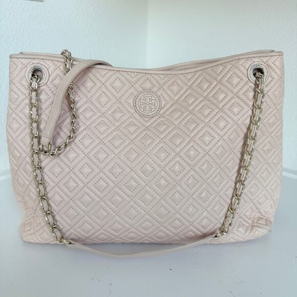 Tory Burch Handbags - TORY BURCH Quilted Leather Chain Tote Bag Pink Shoulder Purse Classic Luxury